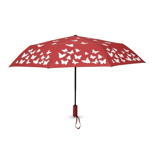 Farbwechsel-Schmetterlingsregenschirm - Farbverwandlung bei Nässe, Marineblau, Durchmesser 103 cm, Länge 25 cm,