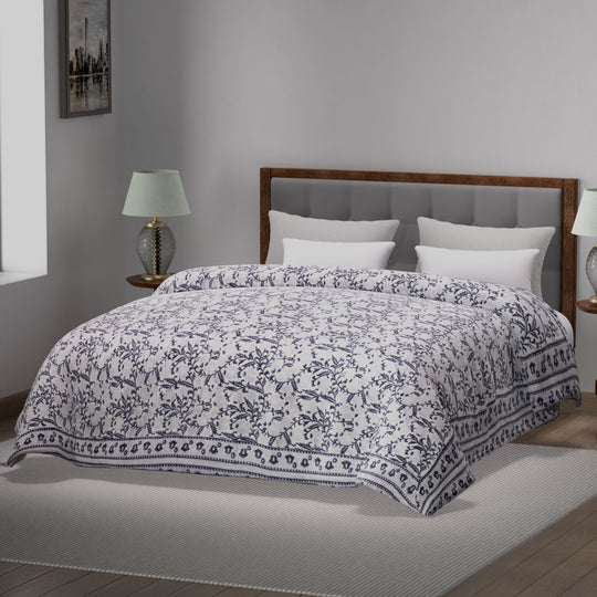 Handgesteppte Baumwoll-Voile-Decke, 200x200 cm, grau
