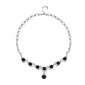 Schwarzes Obsidian, weißes Kristall Collier, ca. 50 cm + 5 cm Extender