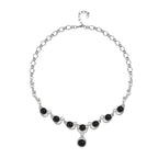 Schwarzes Obsidian, weißes Kristall Collier, ca. 50 cm + 5 cm Extender