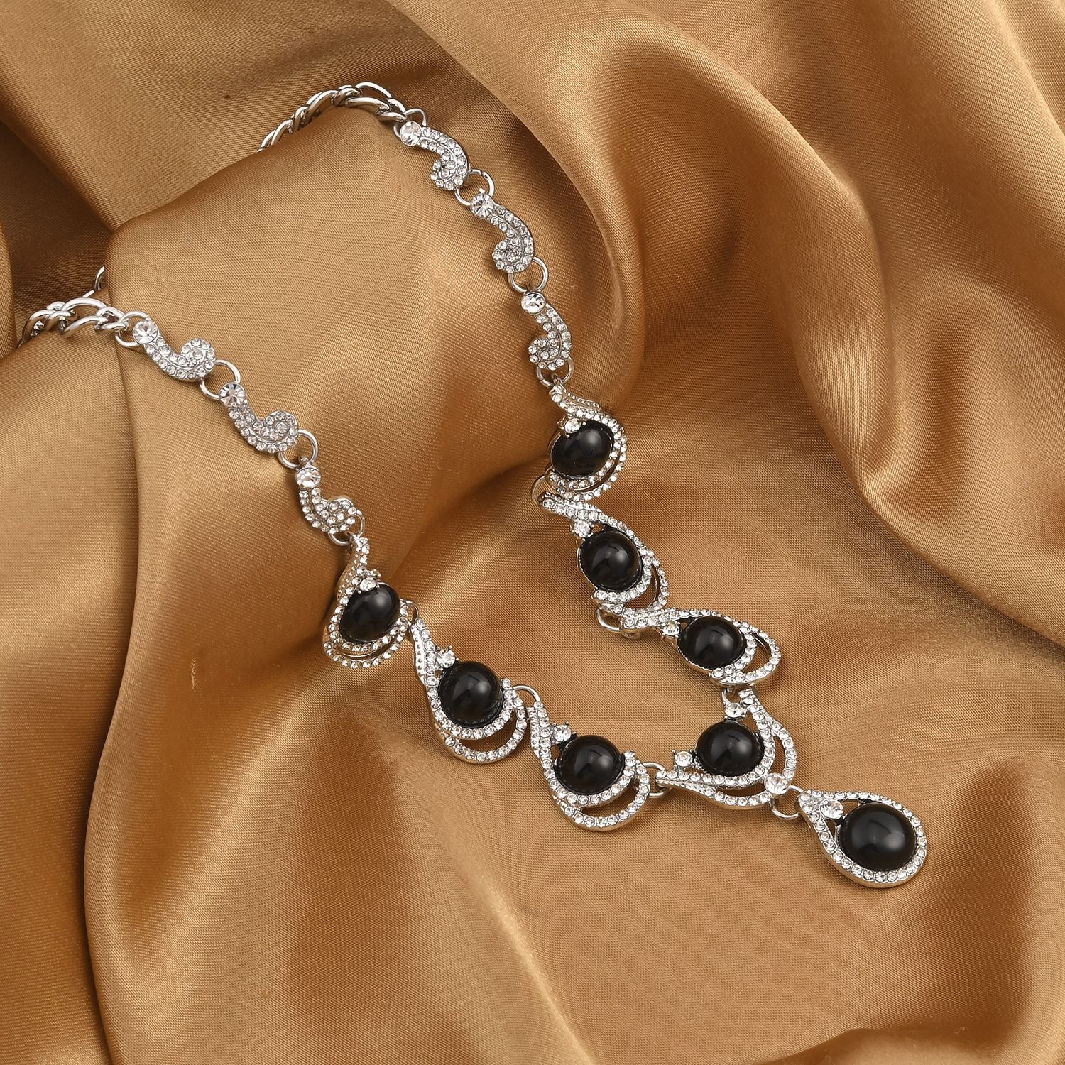 Schwarzes Obsidian, weißes Kristall Collier, ca. 50 cm + 5 cm Extender