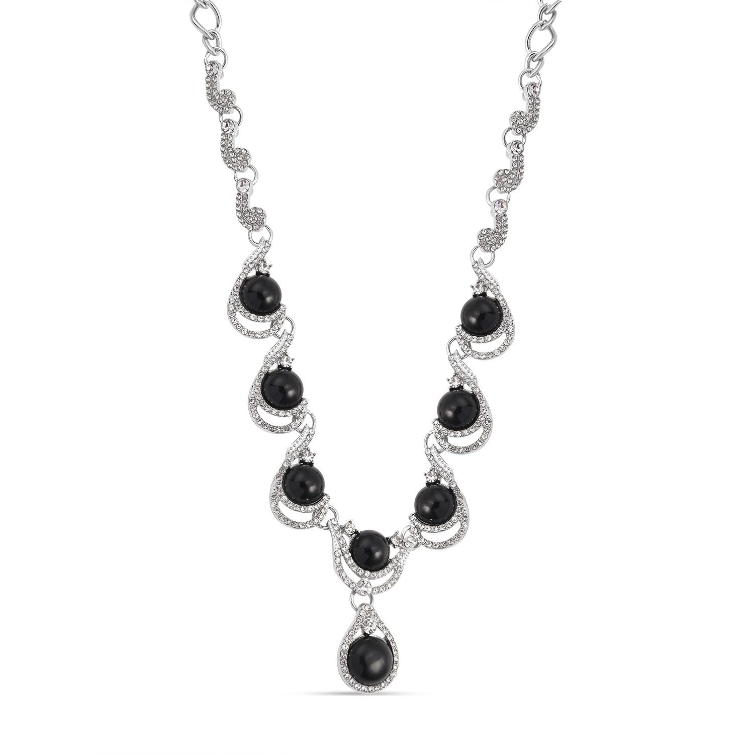 Schwarzes Obsidian, weißes Kristall Collier, ca. 50 cm + 5 cm Extender