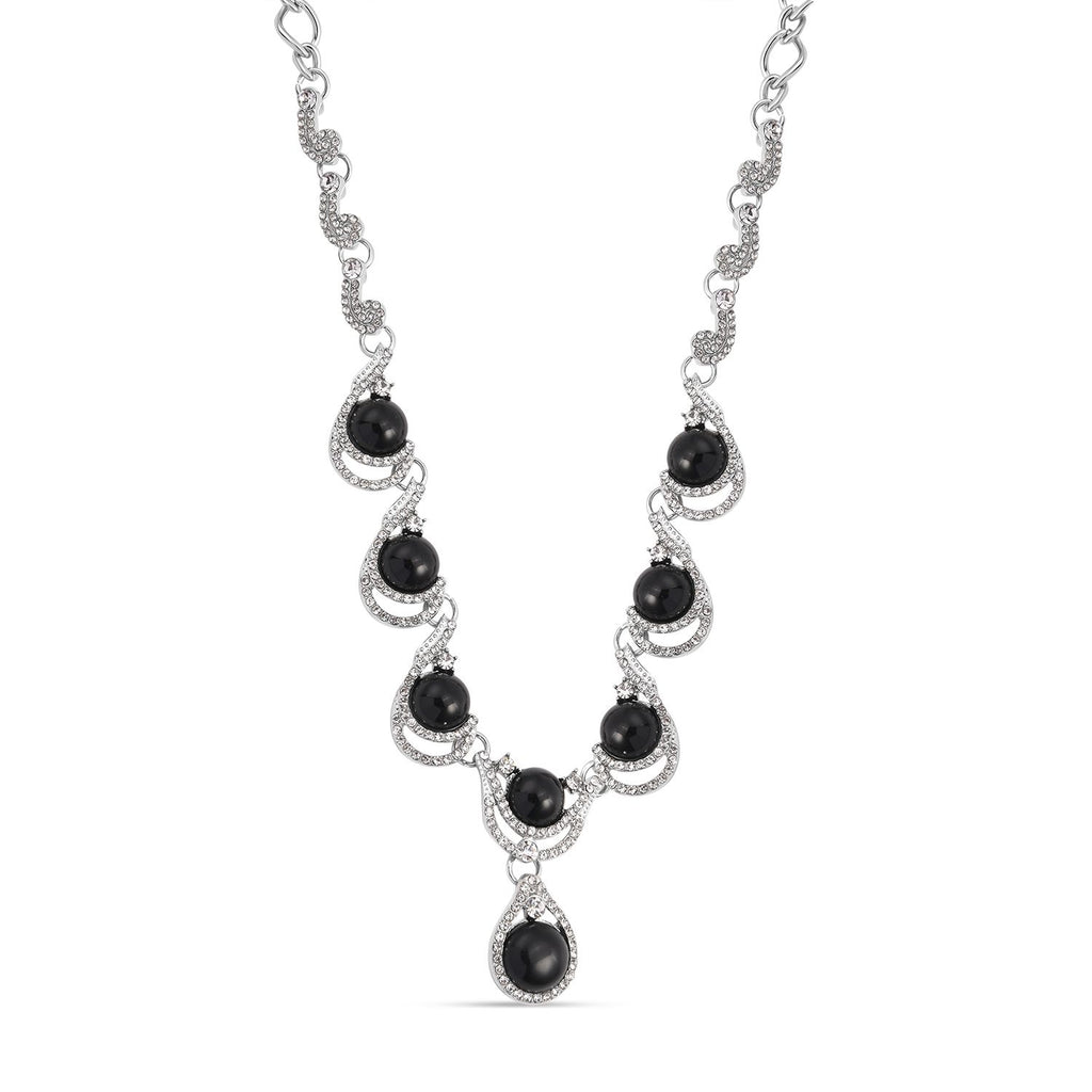 Schwarzes Obsidian, weißes Kristall Collier, ca. 50 cm + 5 cm Extender