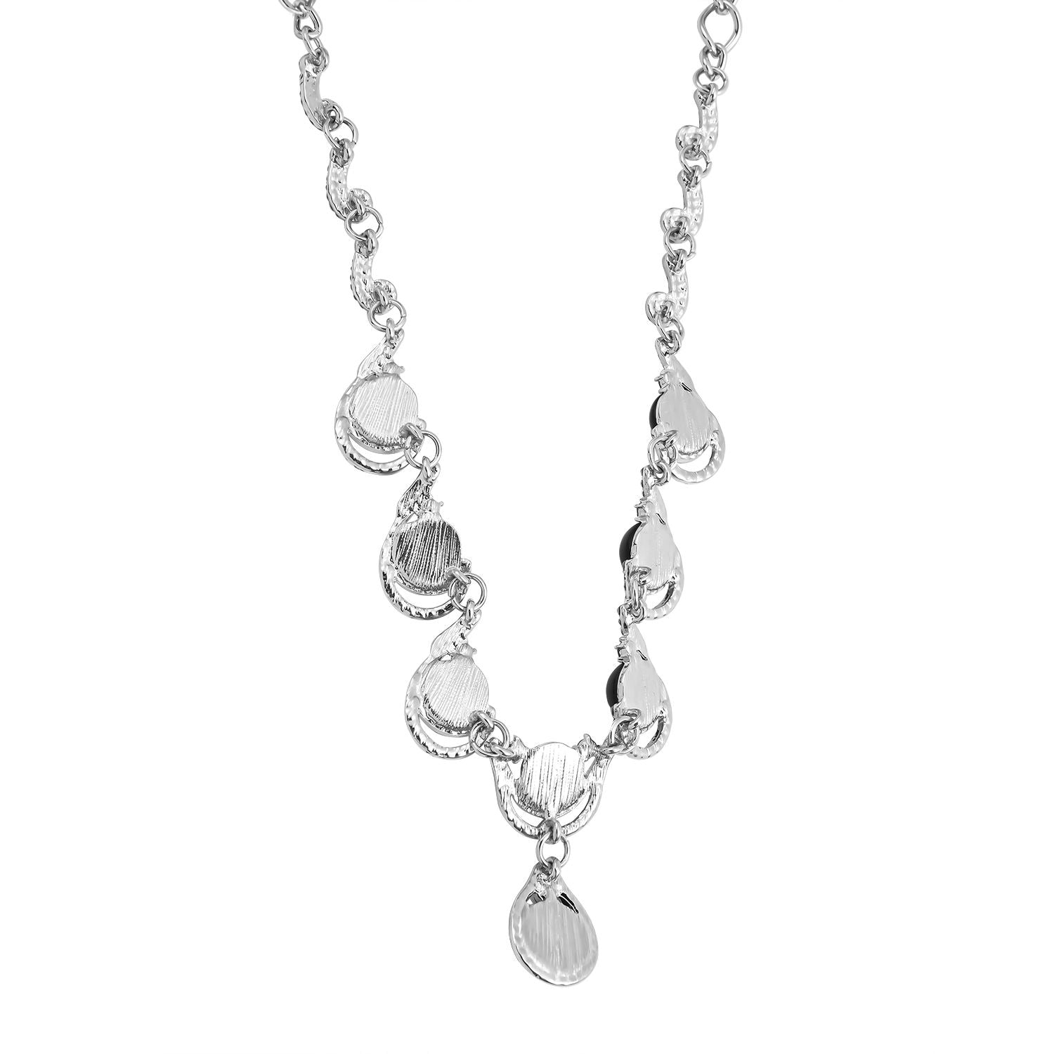Schwarzes Obsidian, weißes Kristall Collier, ca. 50 cm + 5 cm Extender