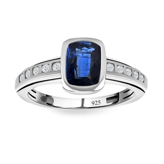 Kaschmir Kyanit, weißer Zirkon Ring, 925 Silber platiniert ca. 1.99 ct