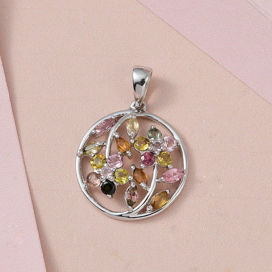 Natürlicher Mehrfach Turmalin Anhänger, 925 Silber vergoldet ca. 1.47 ct