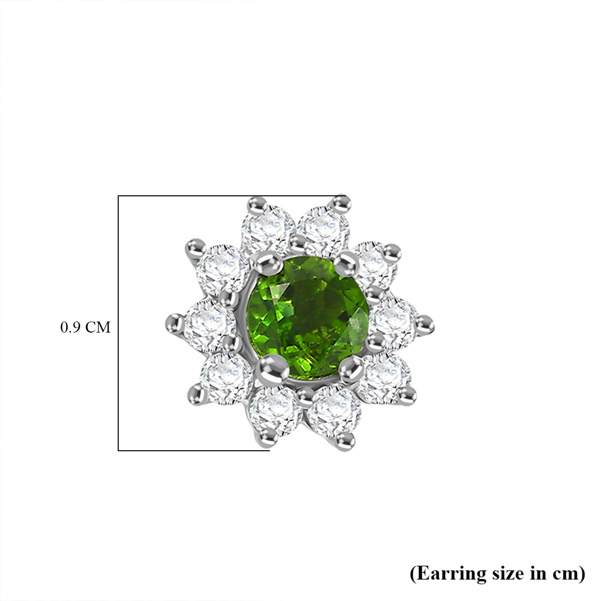 Natürlicher Chromdiopsid, Weißer Zirkon Ohrringe 925 Silber ca. 1.16 ct