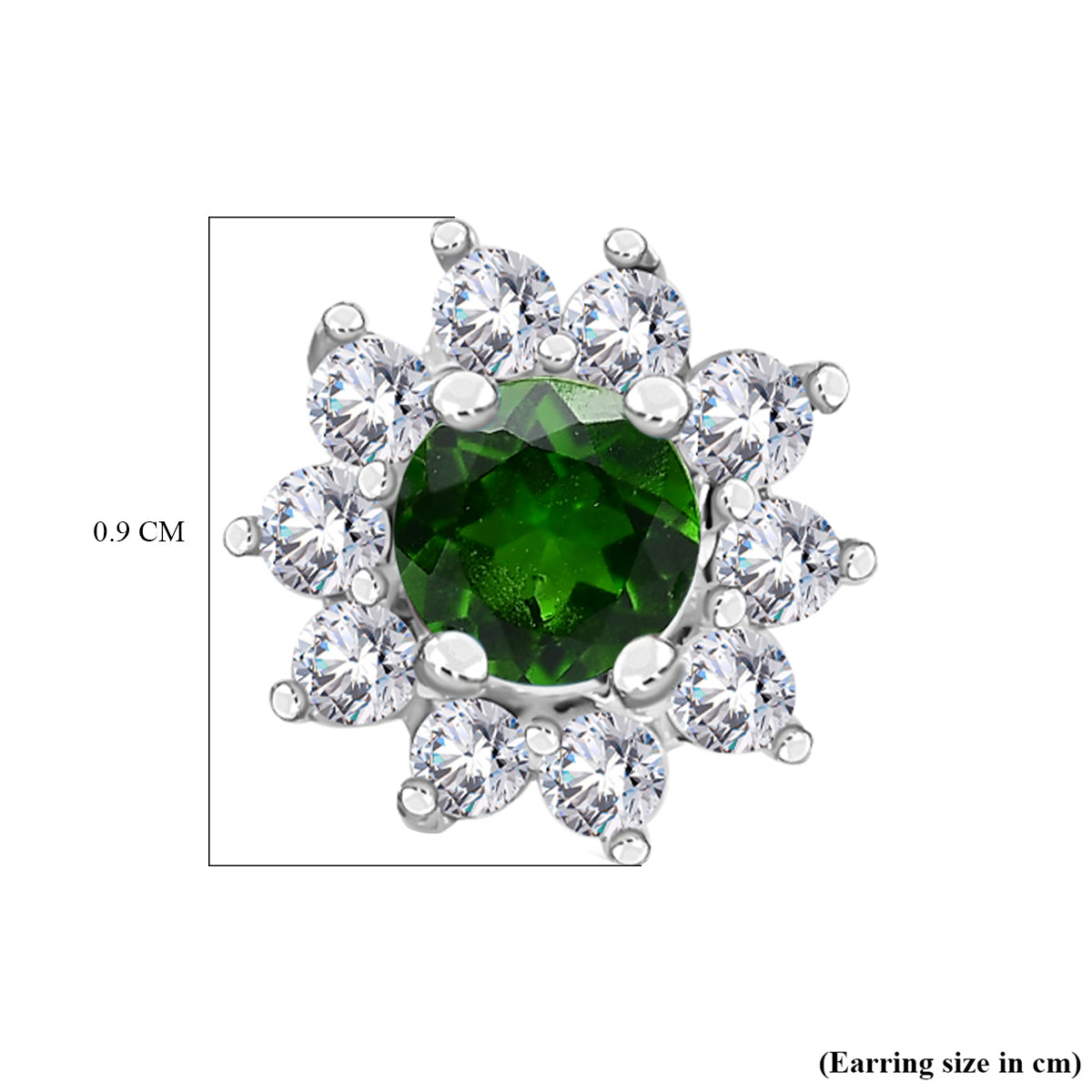 Natürlicher Chromdiopsid, Weißer Zirkon Ohrringe 925 Silber ca. 1.16 ct