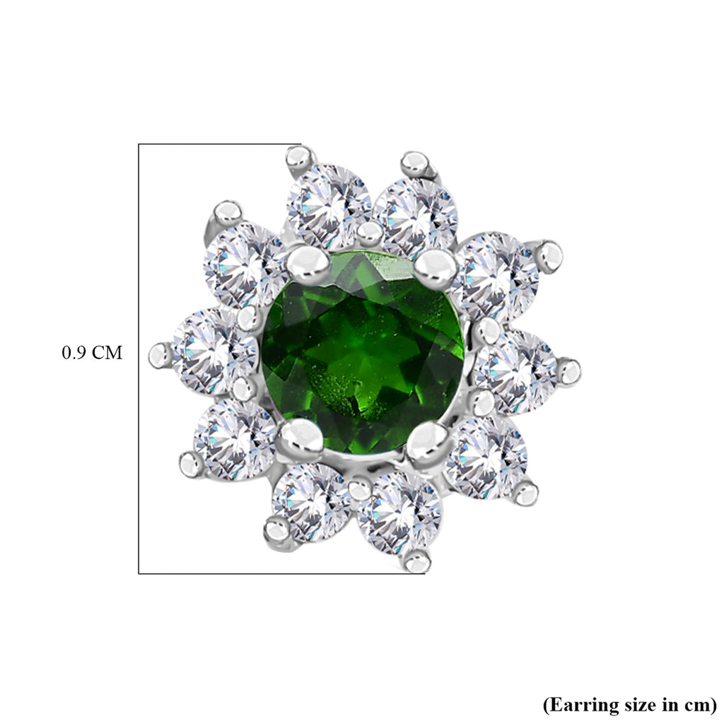 Natürlicher Chromdiopsid, Weißer Zirkon Ohrringe 925 Silber ca. 1.16 ct