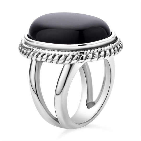 Schwarzer Glasachat Ring Reiner Edelstahl ca. 50,00 ct