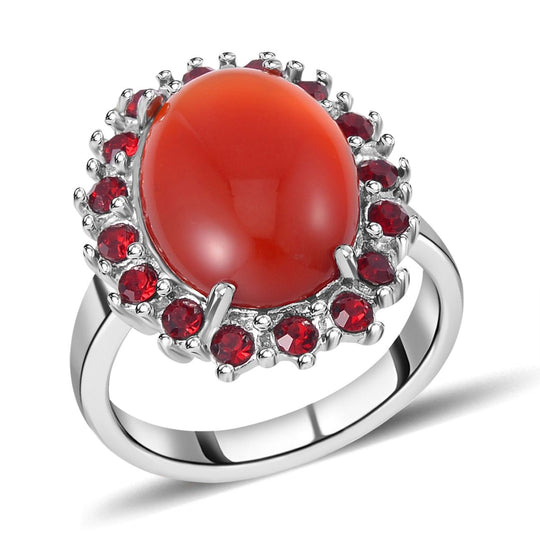 Gefärbter roter Achat, Roter Kristall Ring, 316L Edelstahl, , ca. 5.00 ct