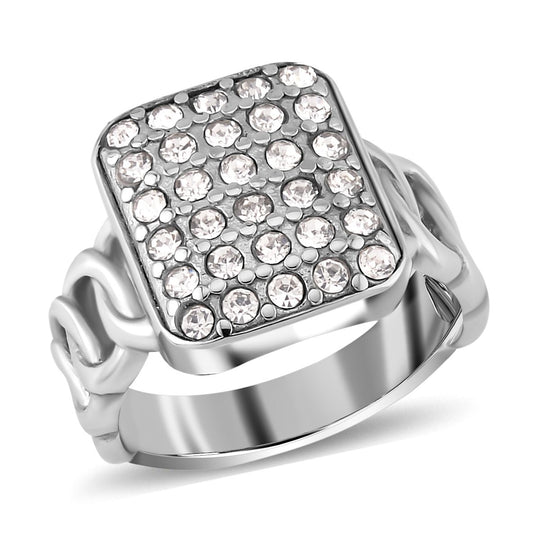 Weißer Kristall Ring, 316L Edelstahl (Größe 17.00), silberfarben