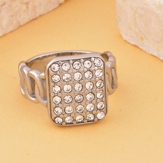 Weißer Kristall Ring, 316L Edelstahl (Größe 17.00), silberfarben