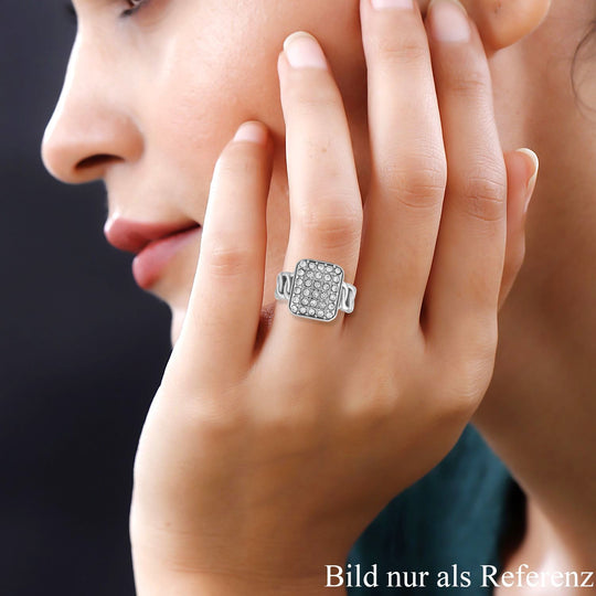 Weißer Kristall Ring, 316L Edelstahl (Größe 17.00), silberfarben
