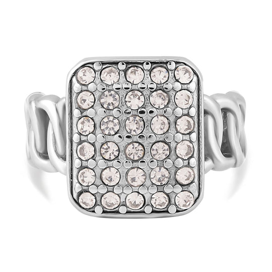 Weißer Kristall Ring, 316L Edelstahl (Größe 17.00), silberfarben