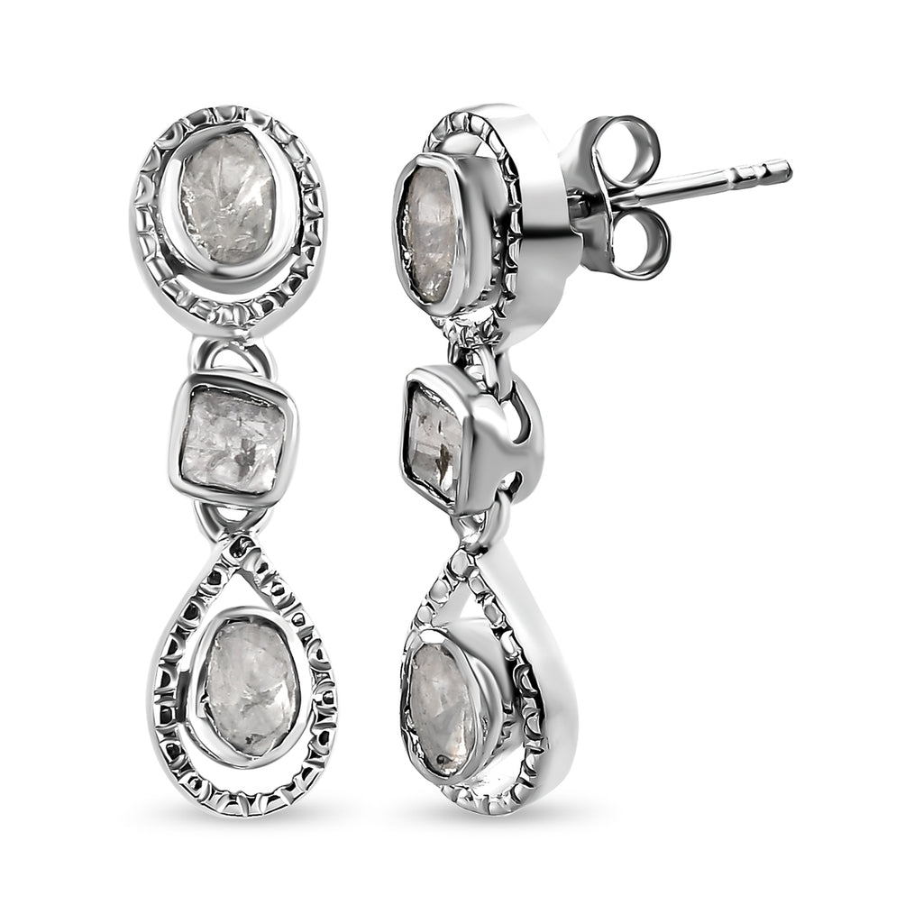 Handgearbeitete, natürliche Polki Diamant Ohrringe, 925 Silber platiniert ca. 0.50 ct