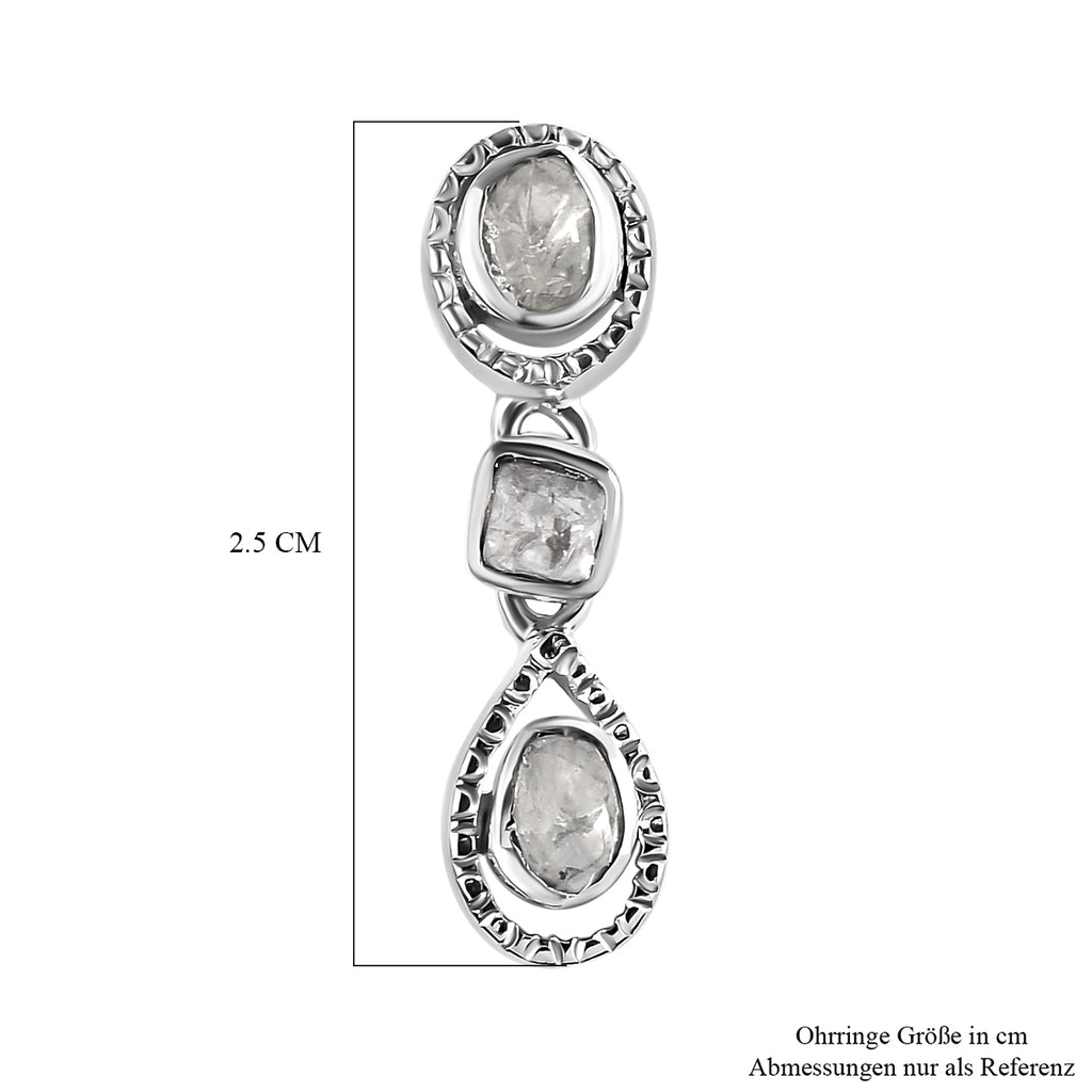 Handgearbeitete, natürliche Polki Diamant Ohrringe, 925 Silber platiniert ca. 0.50 ct