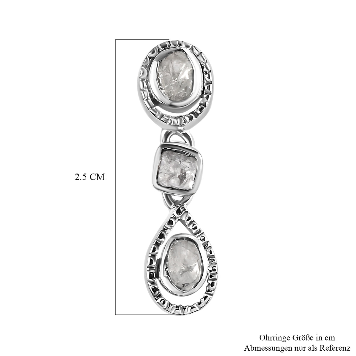 Handgearbeitete, natürliche Polki Diamant Ohrringe, 925 Silber platiniert ca. 0.50 ct
