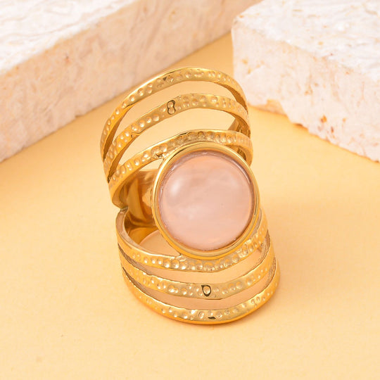 Rosa Quarz Ring 316L Edelstahl, vergoldet, ca. 5.00 ct