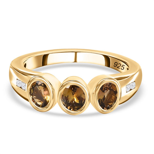 Natürlicher goldener Tansanit, weißer Zirkon Ring, 925 Silber vergoldet (Größe 17.00) ca. 1.12 ct