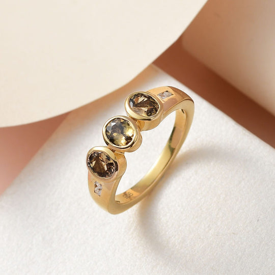 Natürlicher goldener Tansanit, weißer Zirkon Ring, 925 Silber vergoldet (Größe 21.00) ca. 1.12 ct