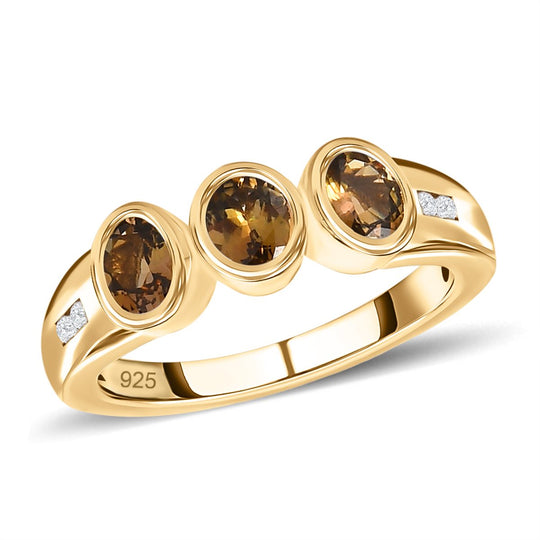 Natürlicher goldener Tansanit, weißer Zirkon Ring, 925 Silber vergoldet (Größe 21.00) ca. 1.12 ct