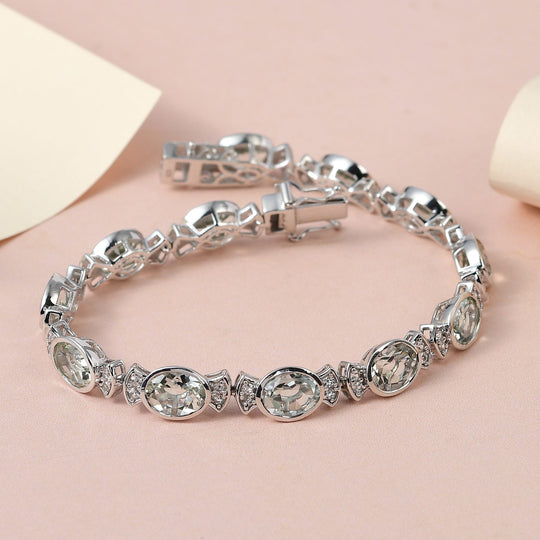 Prasiolith, weißes Zirkon Armband, ca. 19 cm, 925 Silber platiniert ca. 20.99 ct