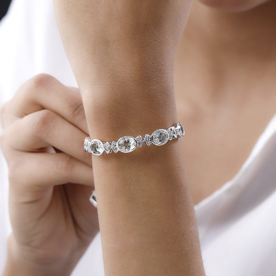 Prasiolith, weißes Zirkon Armband, ca. 19 cm, 925 Silber platiniert ca. 20.99 ct