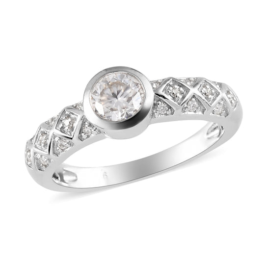 88 Facetten Moissanit Ring 925 Silber platiniert (Größe 18.00) ca. 0,57 ct