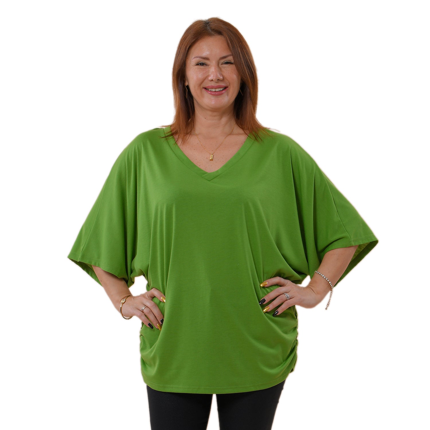 TAMSY luftiges Sommer-Shirt mit V-Ausschnitt, Einheitsgröße, Grün