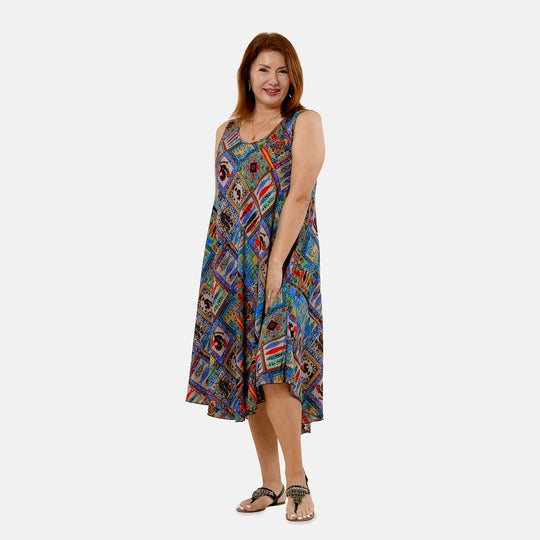 TAMSY - bedrucktes Kleid, Viskose, 60x105 cm, mehrfarbig Bohème-Muster