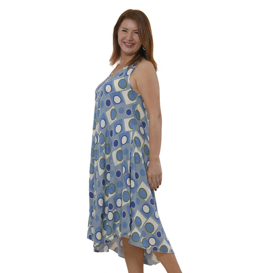 TAMSY - bedrucktes Kleid, Viskose, 60x105 cm, blau geometrisches Muster
