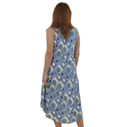 TAMSY - bedrucktes Kleid, Viskose, 60x105 cm, blau geometrisches Muster