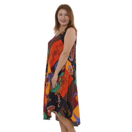 TAMSY - bedrucktes Kleid, Viskose, 60x105 cm, mehrfarbig ethnisches Muster