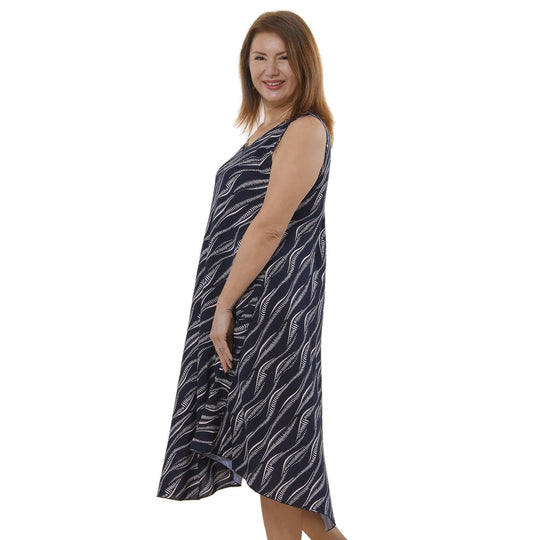 TAMSY - bedrucktes Kleid, Viskose, 60x105 cm, schwarz Wellenmuster