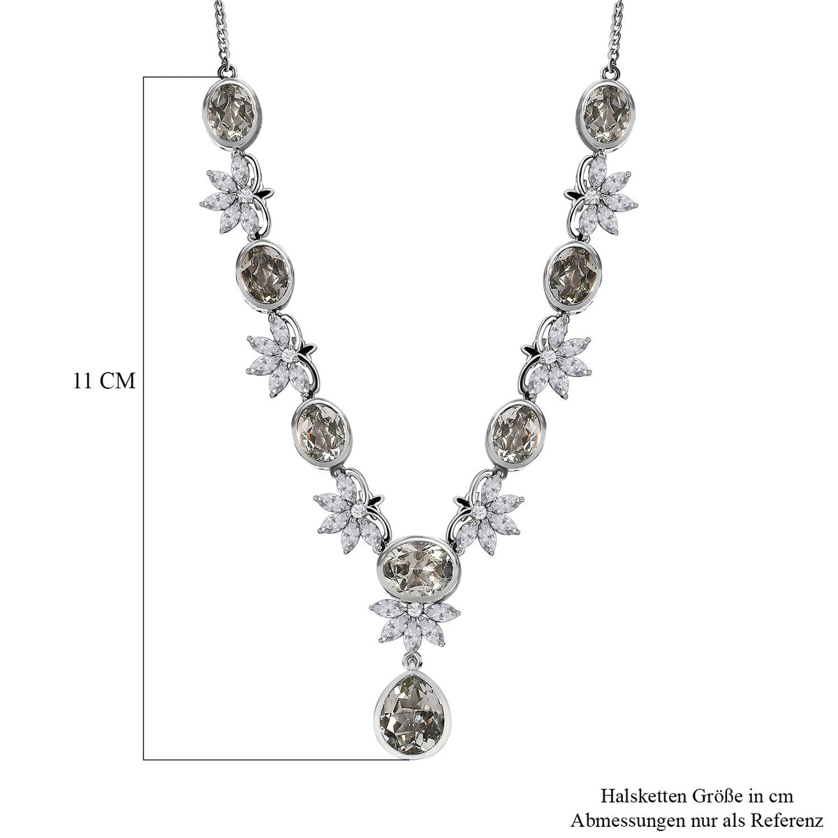 Prasiolith Collier, ca. 45 cm, 925 Silber platiniert ca. 24,57 ct