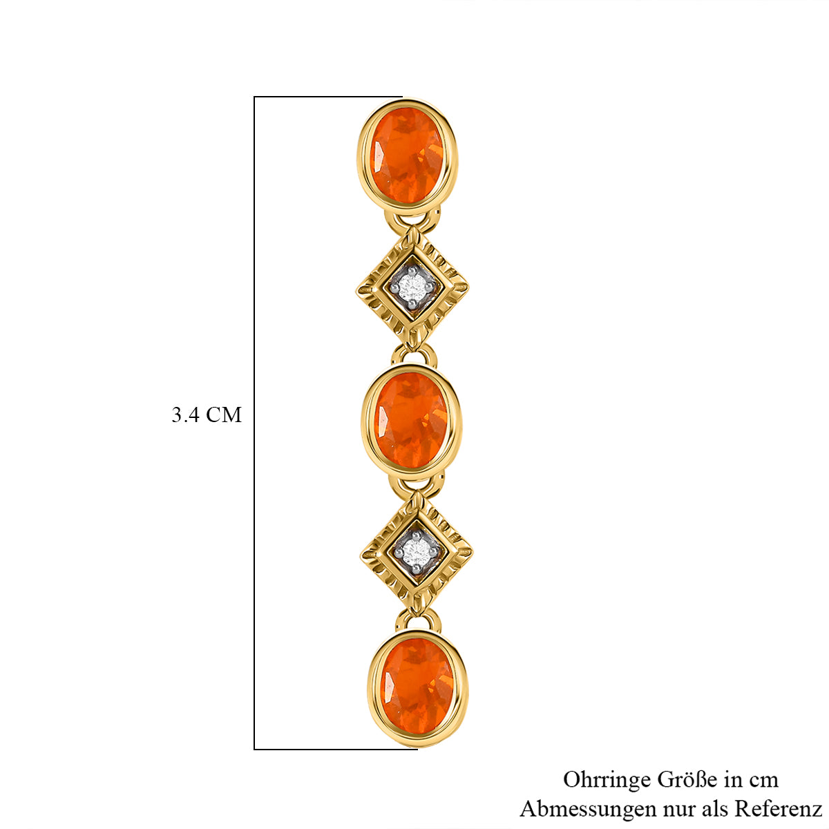 Salamanca Feueropal, weiße Zirkon Ohrringe, 925 Silber vergoldet, ca. 1.52 ct