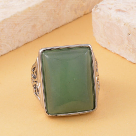 Grüner Aventurin Ring, 316L Edelstahl, (Größe 16.00), ca. 5.00 ct