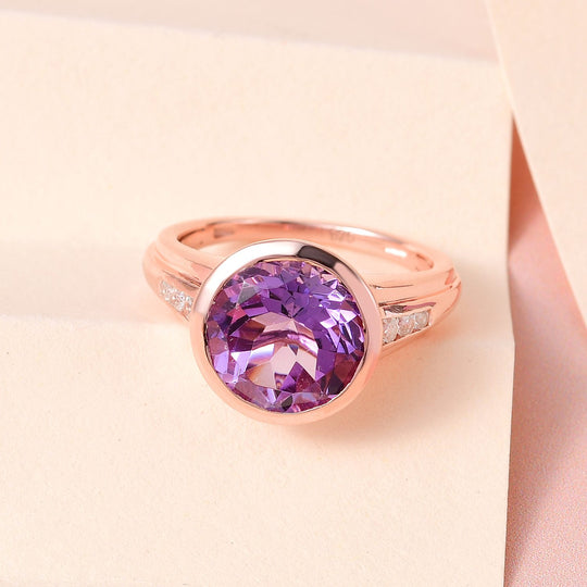 Rose de France Amethyst, weißer Zirkon Ring, 925 Silber rosévergoldet ca. 4.99 ct
