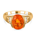 Brasilianischer Feuer Opal, weißer Zirkon Ring, 925 Silber Gelbgold Vermeil (Größe 17.00), ca. 2.50 ct