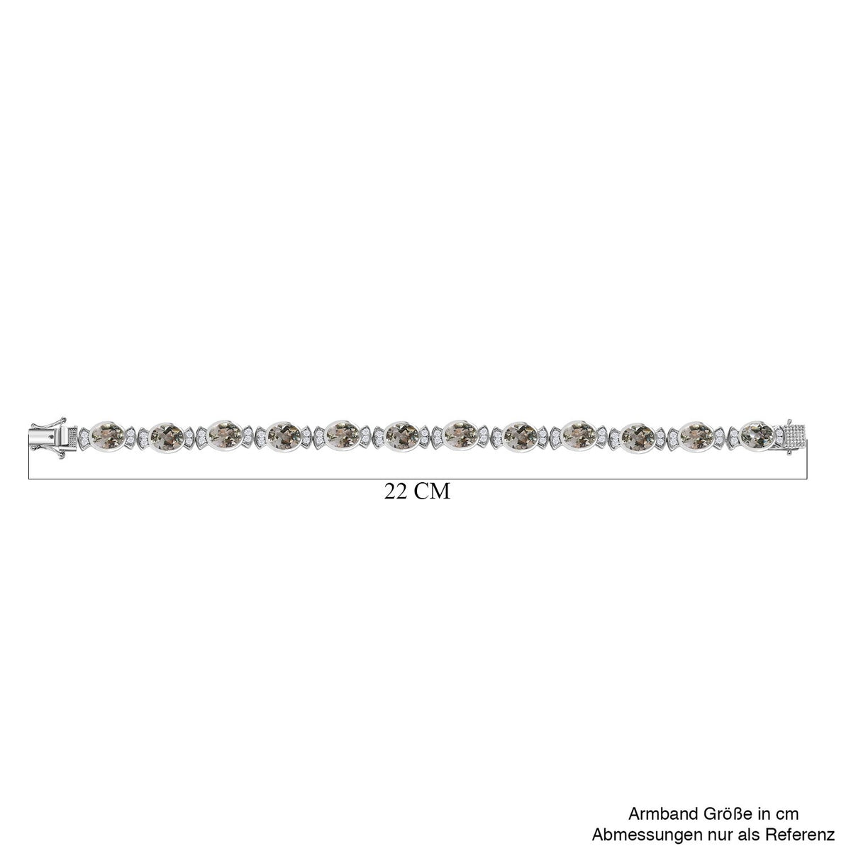 Prasiolith, weißes Zirkon Armband, ca. 20 cm, 925 Silber platiniert ca. 22,99 ct