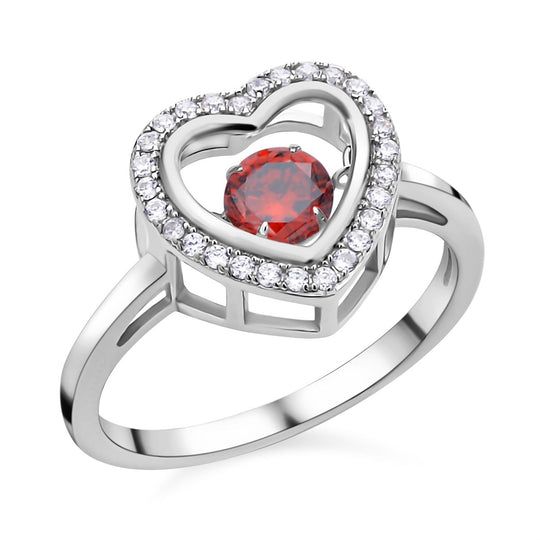 Roter und weißer Zirkonia Ring in Herzform, 925 Silber rhodiniert