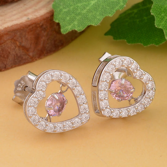 Rosa und weiße Zirkonia Ohrringe in Herzform, 925 Silber rhodiniert, ca. 1.50 ct