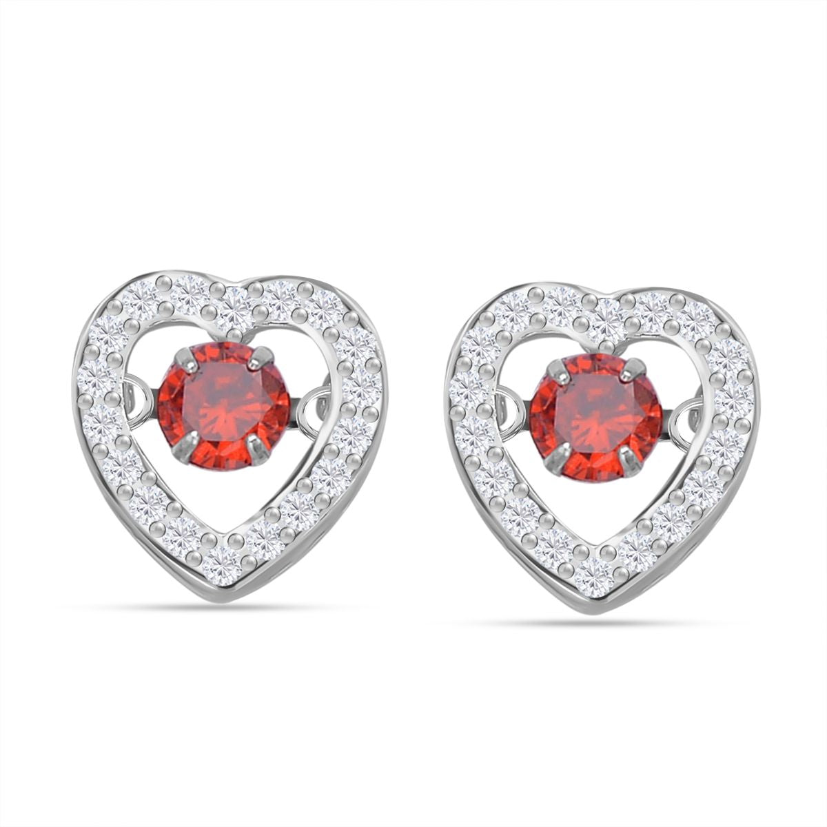 Rote und weiße Zirkonia Ohrringe in Herzform, 925 Silber rhodiniert, ca. 1.50 ct