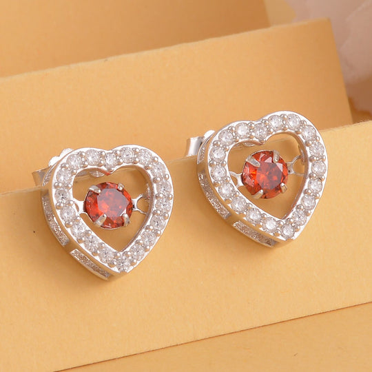 Rote und weiße Zirkonia Ohrringe in Herzform, 925 Silber rhodiniert, ca. 1.50 ct