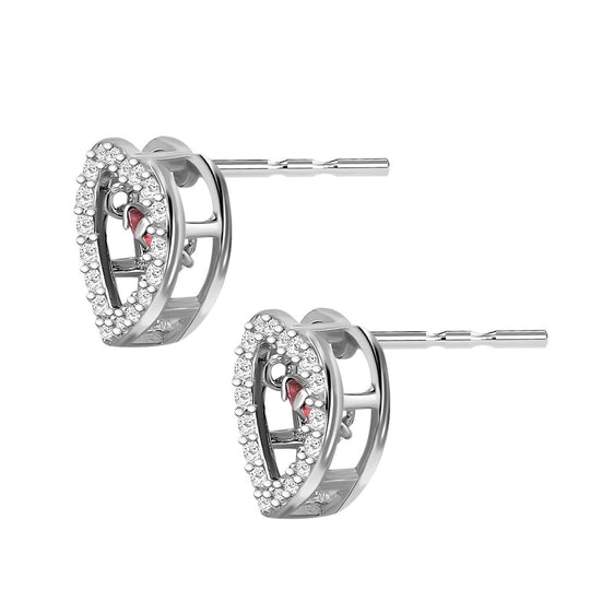 Rote und weiße Zirkonia Ohrringe in Herzform, 925 Silber rhodiniert, ca. 1.50 ct