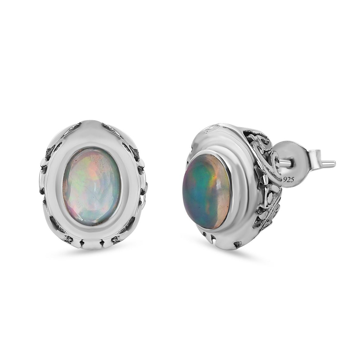 Royal Bali Kollektion - Natürlicher, äthiopischer Welo Opal Ohrringe 925 Silber ca. 1.03 ct