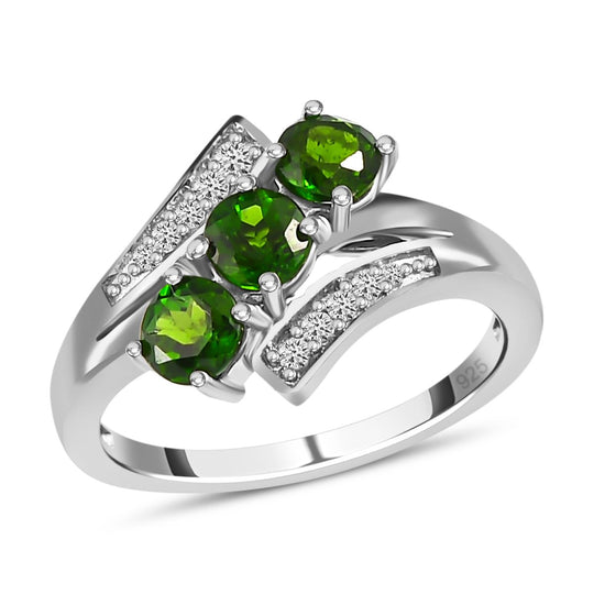 Natürlicher Chromdiopsid, weißer Zirkon Ring, 925 Silber platiniert , ca. 1,32 ct