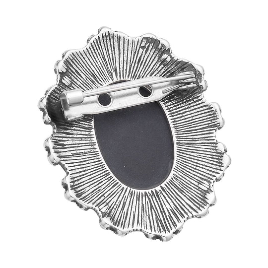 Weißer Swarovski Kristall Kamee Brosche 316L Edelstahl Schwarz oxidiert