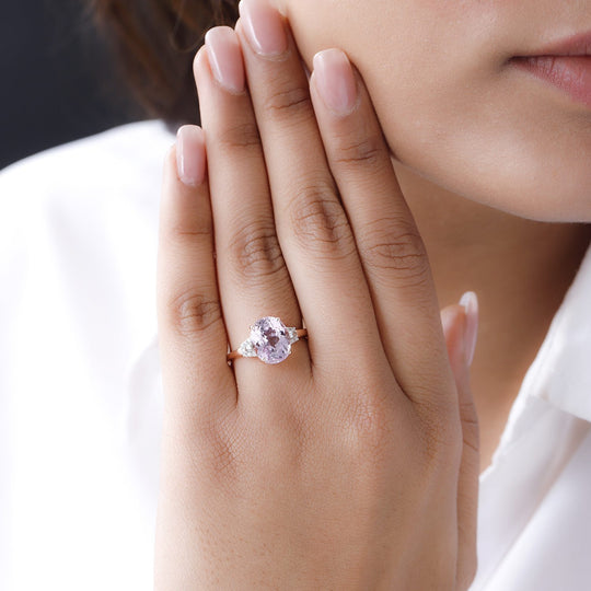AAA Martha Rocha Kunzite, weißer Diamant Ring, 585 Gold ca. 4.79 ct